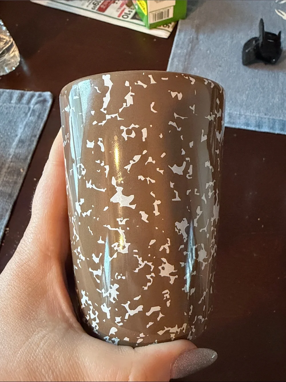 Speckled Brown Ceramic Composition Pencil Cup with Label - Fish’s Eddy